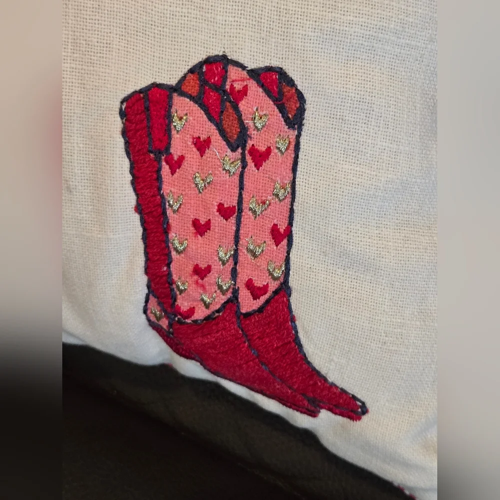 Isaac Mizrahi Pink Cowgirl Boot Decorative Pillow Zippered